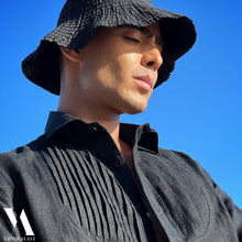 Load image into Gallery viewer, Black Plissé Linen Shirt
