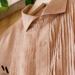 Light Brown Plissé Linen Shirt