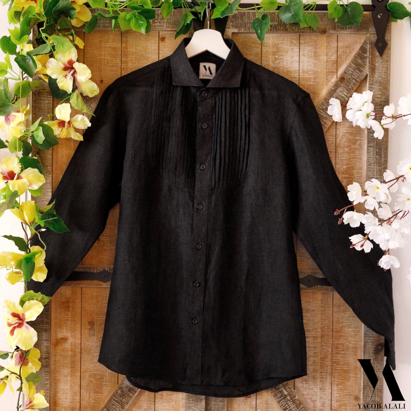 Black Plissé Linen Shirt