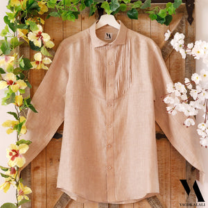 Light Brown Plissé Linen Shirt